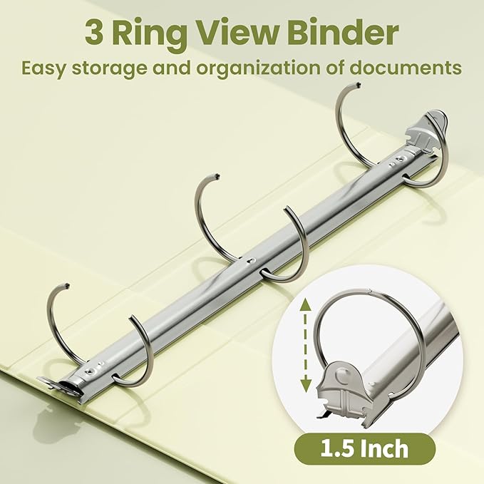 SUNEE 3 Ring Binder 1.5 Inch 1 Pack, Clear View Binder Three Ring PVC-Free (Fit 8.5x11 Inches) for School or Office Supplies, Light Yellow