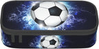 SNAPMADE Soccer Ball Pencil Box Sports Pencil Case for Boys Men, Large Capacity Durable Blue Black Pencil Pouch Storage Pen Bag Stationary Case with Double Zippers