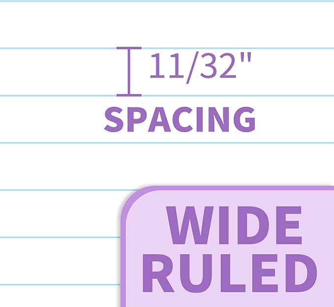 SUNEE Spiral Notebook, 1-Subject, Wide Ruled Paper, 8" x 10-1/2", 100 Sheets per Notebook, 3-Hole Punched Paper, Water Resistant Cover, Double-sided Pockets, Spiral Lined Notebooks for School, Purple