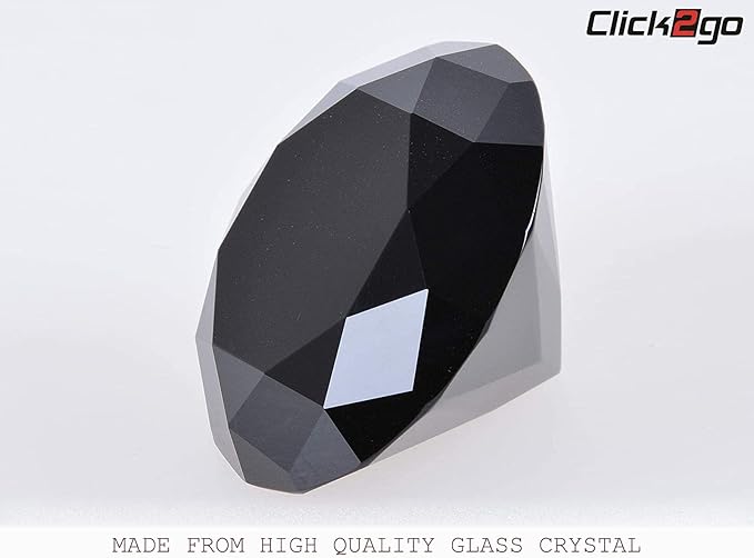 click2go 2” / 60 mm Diamond Shaped Glass Crystal Paperweight – Home Office Decor & Valentine's Day Gift Wedding Favors Centerpieces Decoration with Gift Box (Black)