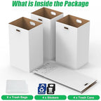 CINNIE&JHIN 30 Gallon Corrugated Cardboard Disposable Trash Cans with Built-in Handles, Heavy Duty 4 Pack Extra Large Portable Trash Can, Waterproof Layer Reusable Garbage Can, Recycling Bins