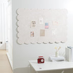 Mooliwe Scalloped Felt Bulletin Board 48 x 36 Inches Foldable Beige Pin Cork Board Alternative for Wall, 4' x 3' Trifold Picture Vision Self Adhesive Bulletin Decorative