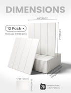 Fluxynara Felt Bulletin Board Tiles Large 48" x 36" Cork Board Alternative-12 Pack with 70 Adhesive Tabs, Thick Slat Wall Panels for Office Decor, Push Pin Board Wall Organizer Alternative-Milky White