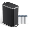 KdbK Stainless Steel Bathroom Trash Can with Lid Soft Close,1.6 Gallon Slim Garbage can,Small Metal Step Wastebasket for Office, Bedroom, Toilet, Black
