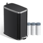 KdbK Stainless Steel Bathroom Trash Can with Lid Soft Close,1.6 Gallon Slim Garbage can,Small Metal Step Wastebasket for Office, Bedroom, Toilet, Black