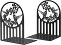 Weudes Hummingbird Book Ends, Metal Bookends for Shelves Decorative, Book Stopper for Heavy Books, Bookends for Home, Office, Library, School Use (Black)