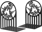 Weudes Hummingbird Book Ends, Metal Bookends for Shelves Decorative, Book Stopper for Heavy Books, Bookends for Home, Office, Library, School Use (Black)