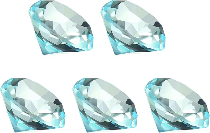 PATIKIL 5 Pcs Diamond Crystal Paperweight, 40mm / 1.57 Inch Crystal Paperweight Paper Weight for Home Office Desktop Table Decor Wedding Party Jewelry Ornaments, Lake Blue