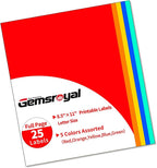 Gemsroyal Colored Full Sheet Shipping Labels Printable,8.5"×11" Full Page,5 Colors Assorted(Red,Orange,Yellow,Blue,Green),Color Neon Label Sticker Paper for Printer,Coloful Large Stickers Labels ﻿