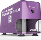 AFMAT Electric Pencil Sharpener Heavy Duty, Cordless & Rechargeable, Classroom Pencil Sharpener for 6-11mm No.2/Colored Pencils, Auto Stop, Fast Sharpen, Save Pencil, 10,000 Sharpenings, Purple, PSD3