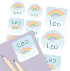 Large Name Labels for Kids (33) - Custom Stickers for Daycare and School Supplies - Durable, Waterproof Stickers for Water Bottles, Lunch Boxes, and More with Unique Designs - Rainbow