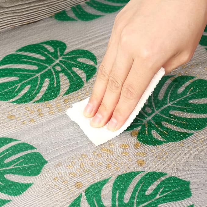 Monstera Shelf Liner for Drawers and Cabinets - Non Adhesive Waterproof Washable Cabinet Liner, Decorative Tropical Leaves Contact Paper for Kitchen Shelves, Pantry, Closet, Fridge
