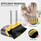 Brooms with Dustpan Combo Set， with 52" Long Handle, Dustpan Teeth with self-Cleaning Function, Indoor and Outdoor Sweeping, Perfect for Home Office (Large/Yellow/ 2-Pack)