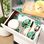 Monstera Shelf Liner for Drawers and Cabinets - Non Adhesive Waterproof Washable Cabinet Liner, Decorative Tropical Leaves Contact Paper for Kitchen Shelves, Pantry, Closet, Fridge