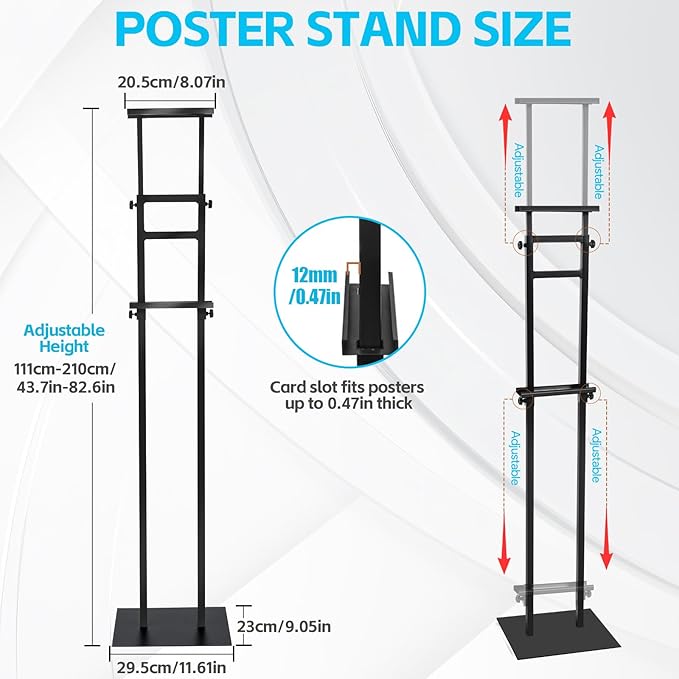 Noliven 4 PCS Adjustable Poster Stand, 43"-83" Adjustable Metal Sign Holder for Display, Double-Sided Freestanding Pedestal Sign Stand, for Restaurants, Parties, Cinemas and Outdoor, Black