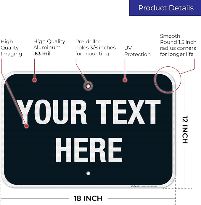 Personalized Custom Black Background Customize for Office, Business, Airbnb, Workplace, Home, Delivery Sign, 12x18 Inches, 3M EGP Reflective .063 Aluminum, Fade Resistant, Made in USA by Sigo Signs