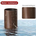 LEASYLIFE 8L/2.1GAL Modern Metal Waste Bin with Realistic Wood Texture,Built-in Bag Holder,Open-Top Trash Bin for Bathroom,Home,Office,Living Room (2.1gal Round)