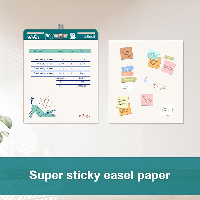 ViVin Super Sticky Easel Pad, 25 x 30 Inches Flip Chart Paper for Teachers, Large Self Stick Easel Paper, Teacher Anchor Chart, 30 Sheets/Pad, 8 Pads/Pack
