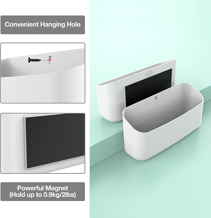 MoKo Magnetic Dry Erase Marker Holder, Widen Magnetic Marker Pen Storage for Whiteboard, Refrigerator, Locker, Laundry Storage Basket Lint Holder Bin for Dryer, Washing Machine, White