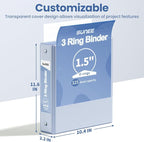 SUNEE 3 Ring Binder 1.5 Inch 1 Pack, Clear View Binder Three Ring PVC-Free (Fit 8.5x11 Inches) for School or Office Supplies, Haze Blue