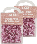 JAM PAPER Colorful Push Pins - Baby Pink Pastel Pushpins - 2 Packs of 100