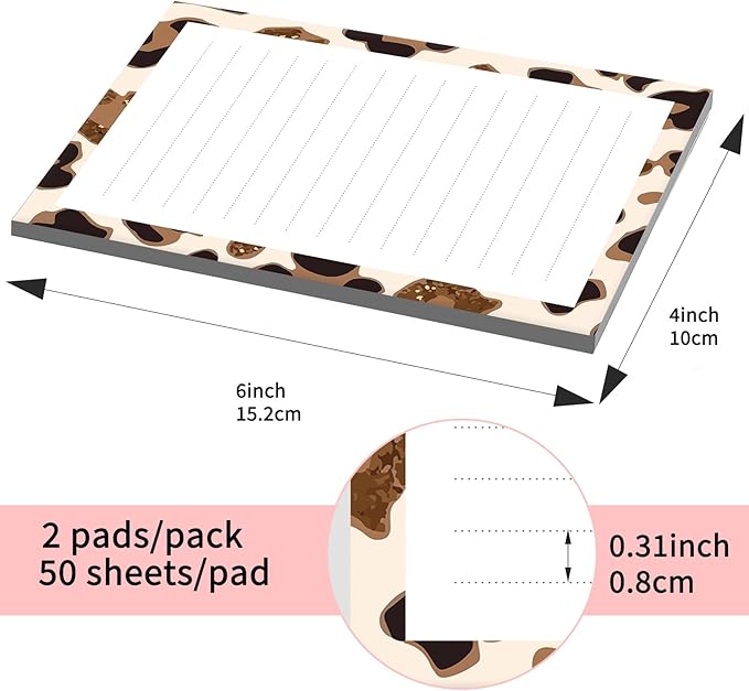 SXboxing Sticky Notes 4X6 Inches, 2 Pack Large Cute Self-Stick Pads, Bright Funny Memo Pads Easy to Stick for Home, Office White Gold Leopard
