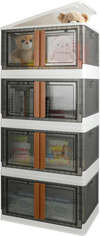 AssHMKIT Storage Bins, Extra Large Cabinet with Lids, 19 Gallon(72L) Capacity (Per One), 4 Packs, Useful Box with Door and Buckles, Foldable, Transparent, Excellent Home Organizers