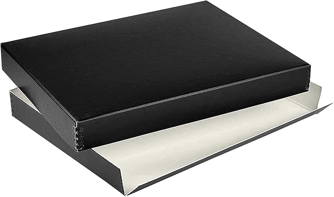 Lineco Museum Archival Storage Box, 9.75x12.75x1.5 in. Drop Front Design. Acid-Free with Metal Edge. Organize Photos, Pictures, Prints, Documents, Crafts, DIY. Black, 1 Pack