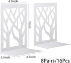 MSDADA Bookends, Book Ends for Shelves, Bookends for Office, Book Ends for Heavy Books, Book Shelf Holder Stand Home Decorative，Metal Bookend Supports, Book Stoppers, White(8 Pairs)