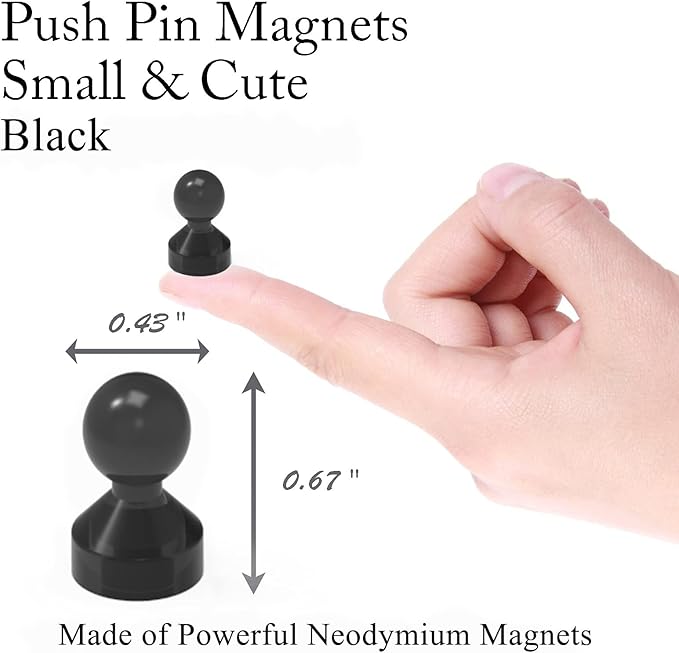 MHDMAG Magnetic Push Pins Powerful Push Pin Magnets for Fridge Whiteboards Calendars Maps in School & Office Pack of 32,Black