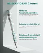 Nicpro Blocky Gear 2.0 mm Mechanical Pencils Set in Case, Metal Pencil with 6 Tubes 2mm Lead Refill (HB 2B 2H 4B 4H & Colors) Sharpeners, Eraser for Professional & Adult Art Writing Drafting Drawing
