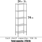 Regal Altair 14" Deep x 24" Wide x 74" Height Wire Shelving Kit | 5-Tier | NSF Commercial Storage Rack Unit