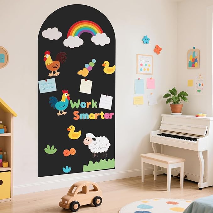 WUPIOS Magnetic Wall Decal for Kids 39.3x17.5 Inches Upgraded Magnetic Chalkboard for Wall Black Magnet Board for Wall with Letters and 12 Color Liquid Chalk for Home Playroom and Classroom
