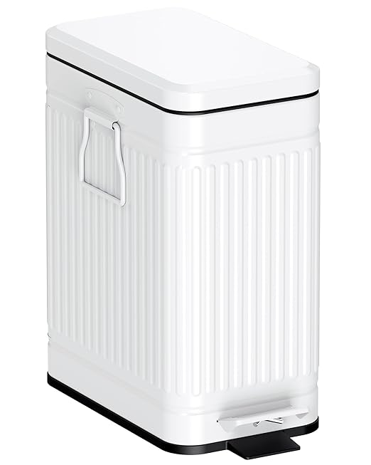 GibHerz Small Trash Can with Lid Soft Close-10L/2.6 Gal Stainless Steel Outdoor Dog Poop Garbage Can-Metal Waste Bins with Pedal for Bathroom Bedroom Office-White