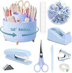 Gawsey Desk Organizers and Accessories Set with 360-Degree Rotating Pen Holder, Tape Dispenser, Stapler, Staple Remover, 1000 Staples, Tape, Clips Set, Ruler, Scissor, Pen