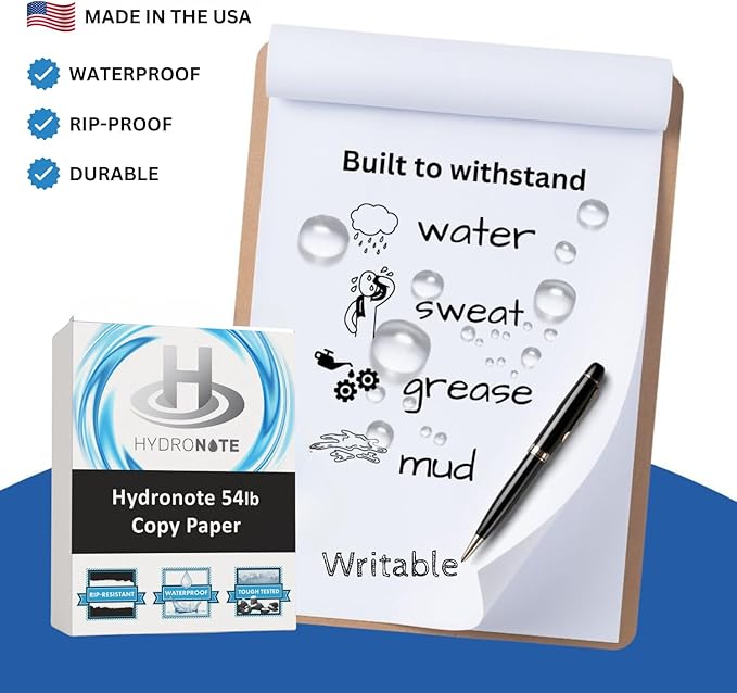 Terraslate Waterproof Paper - Hydronote 54lb Multipurpose Copy Paper 8.5” x 11”, Bulk White Paper, 2000 Sheets Inkjet Printer and Laser Printer Paper Compatible - Weather/Rain Proof, Durable
