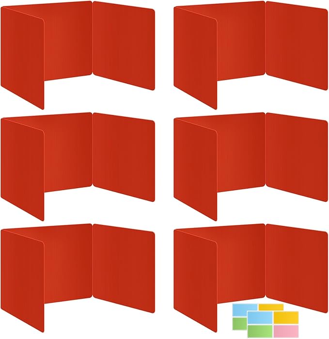 6 Pack Red Desk Dividers for Students, Privacy Shields Folder for Students, Durable & Waterproof Plastic Study Board, Classroom Teacher Supplies Test Divider, Includes Extra Labels