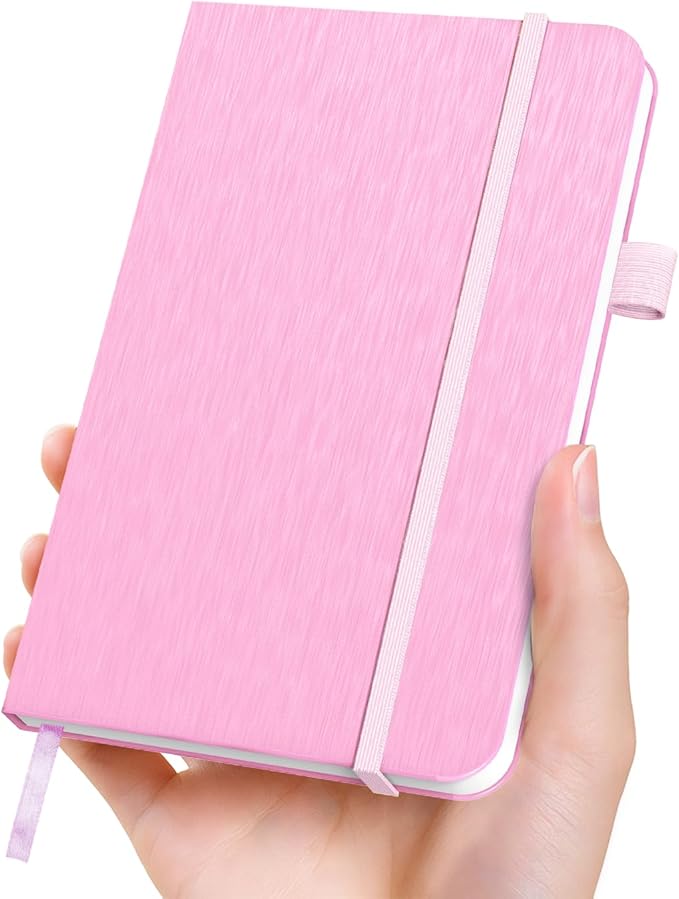 ONAVIA A6 Pocket Notebook Lined Journals, Small Journaling Notebooks, 160 Pages Hardcover Mini Notepad for Writing, Work, School, Travel and Note Taking with Pen Holder, 3.5" x 5.7" (Pink)