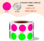 PARLAIM 2 Rolls 2000PCS 3/4" Round Circle Color-Code Dot Stickers,2 Color Style Colorful Coding Label Sticker for Home Office Classroom (Fluorescent Green+Fluorescent Pink)