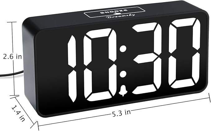 DreamSky Small Digital Alarm Clock for Bederoom, Large Big Numbers Display with Dimmer for Living Room, Electric Bedside Desk Clock with USB Charging Port, Adjustable Volume, USB-C Adapter Powered