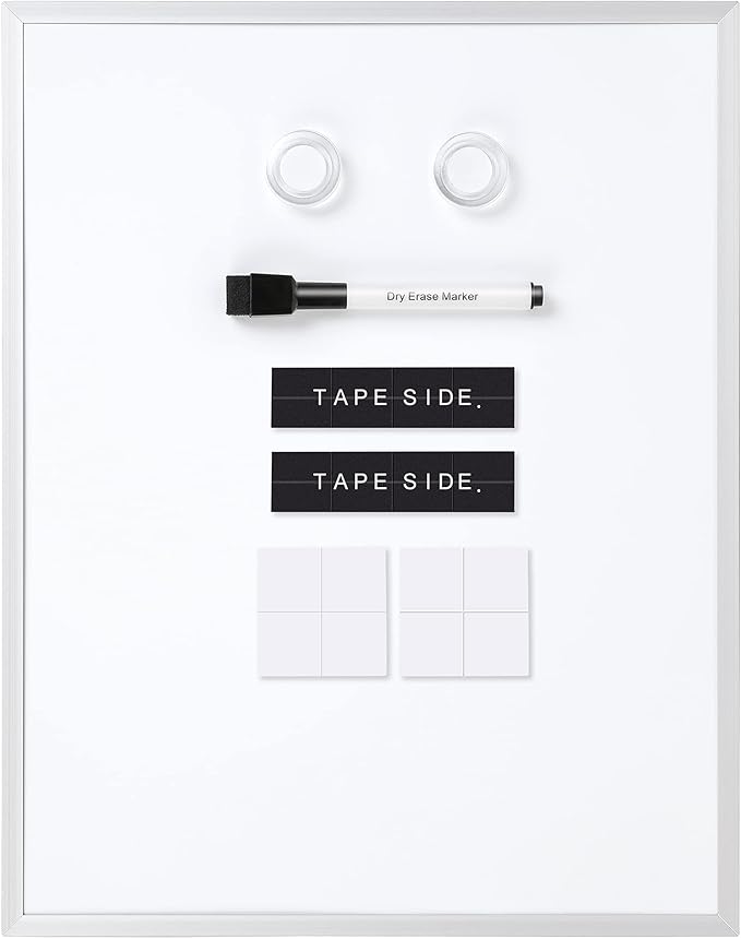 Amazon Basics Small Dry Erase Whiteboard, Magnetic Whiteboard with Marker and Magnets, 11"W x 14"H, Aluminum Frame
