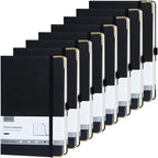 ONAVIA A5 Black Lined Journal Notebook - 100 GSM Thick Paper, 8 Pack Hardcover Journaling Notebooks for Writing, Work, Travel, College Ruled Journals for Women & Men, PU Leather Note Books, 5.5”x8.3”