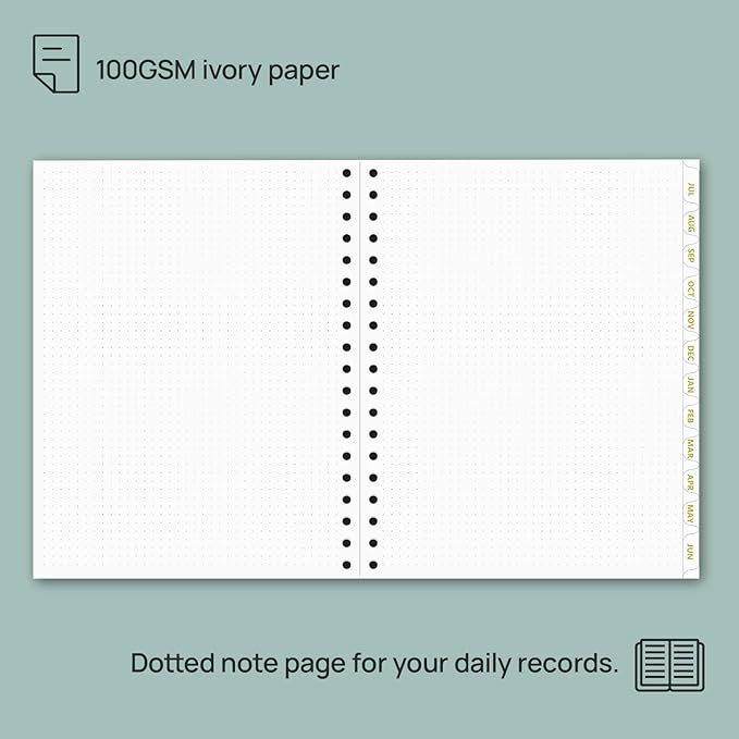 POPRUN Monthly Planner 2025-2026 Spiral Hardcover (8'' x 10''), 18 Months Calendar (Jul.2025 - Dec.2026) - 2 Pages per Month with Dotted Note Pages, Sunday Start, Laminated Tab - Haze Blue