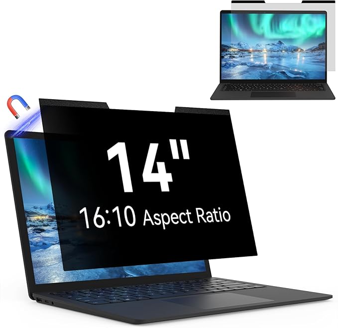 Mao Yeye Magnetic Laptop Privacy Screen 14 Inch 16:10 Aspect Ratio Anti-Glare Blue Light Monitor Protector,Removable 14in Film for Lenovo HP Dell Acer Asus Thinkpad Envy Xps