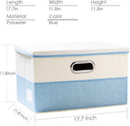 PRANDOM Large Foldable Storage Boxes with Lids [3-Pack] Fabric Collapsible Storage Bins Organizer Containers Baskets Cube with Cover for Home Bedroom Closet Office Nursery Blue&Cream(17.7x11.8x11.8)