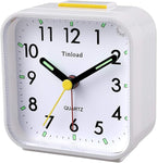 Tinload Small Battery Operated Analog Travel Alarm Clock Silent Non Ticking, Gentle Wake, Ascending Beep Sounds, Snooze,Lighted on Demand, Easy Set(White)