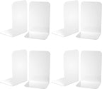 VFINE Bookends 4 Pairs, White Metal Book Ends, Bookends for Shelves, Book Stopper for Heavy Books, Book Dividers for Home Office