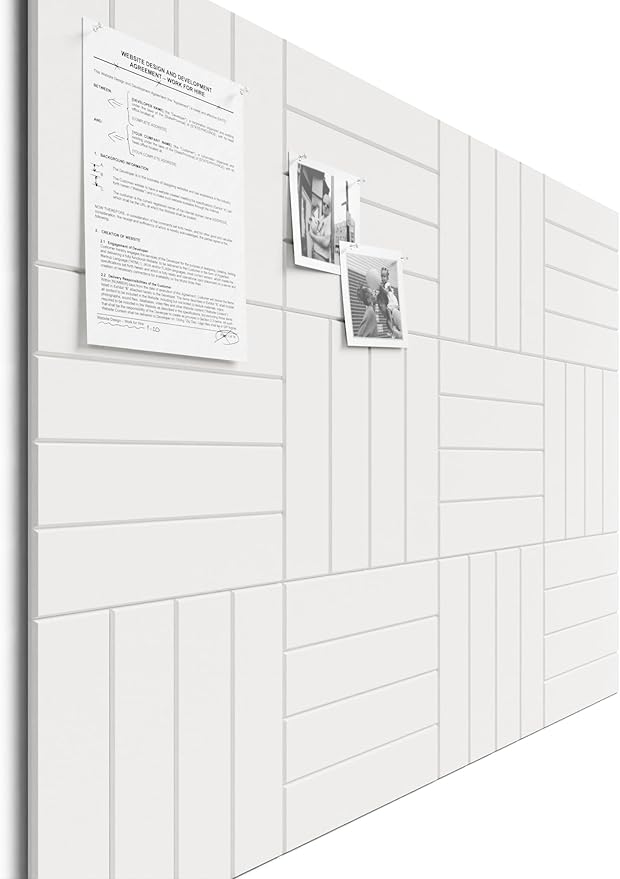 Bumusty Large Cork Board Alternative-47 x35 Felt Bulletin Board Tiles, with 30 Pushpins, 70 Adhesive Tabs, 12-Pack Slat Wall Paneling, Cork Boards for Office Push Pin Board Felt Board-Milky White