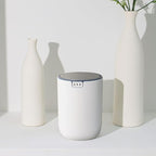 EKO Mini Desk Trash Can with Swing-Top Lid 0.4 Gallon Small Table Round Wastebasket for Office, Home, Car (White)