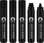 BIGTHUMB Black Poster Markers Jumbo: 5 Pcs 15mm Wide Tip Thick Acrylic Paint Pen Large Permanent Calligraphy Markers for Rock Painting, Stone, Poster, Canvas, Glass, Wood, Ceramic